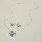 Antique Butterfly Jewelry Set, Vintage Necklace Earrings, Boho Pendant Nature Inspired