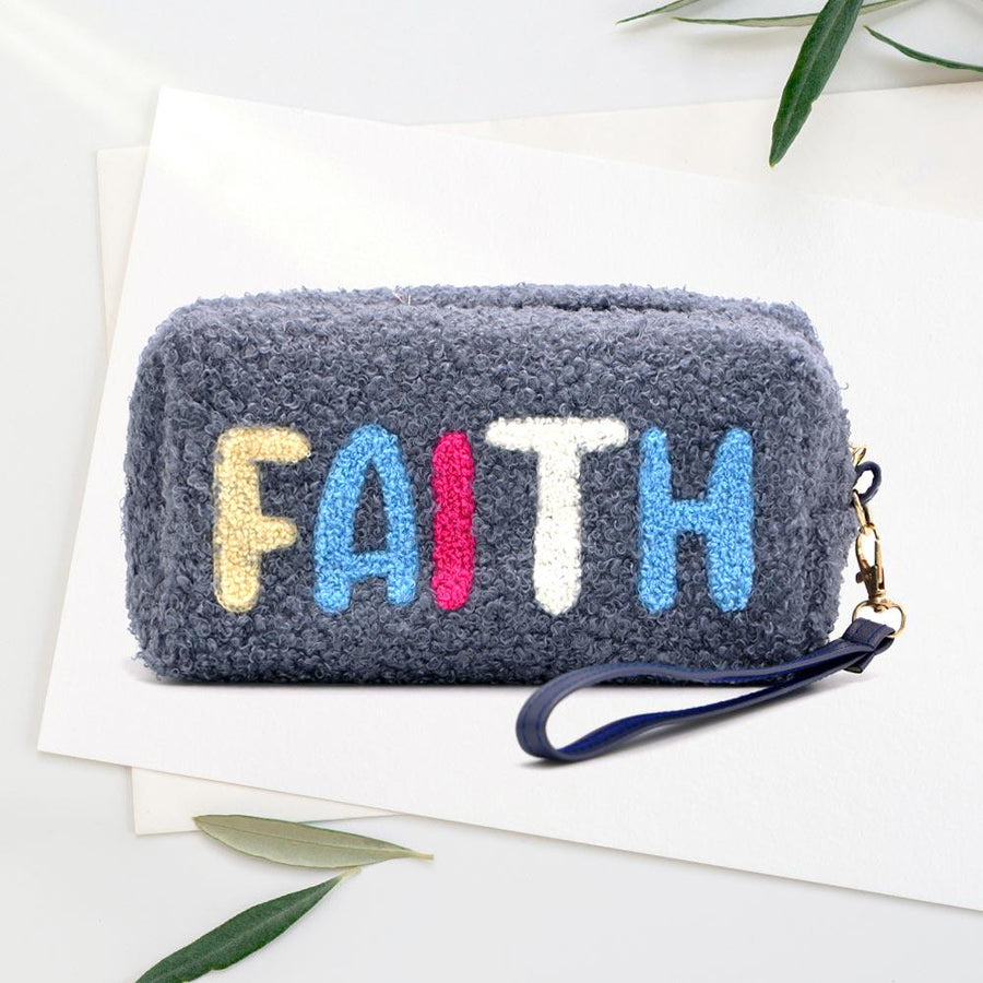 Faux Fur Wristlet Pouch, Fluffy Cosmetic Clutch, Plush Zipper Bag, Winter Accessory