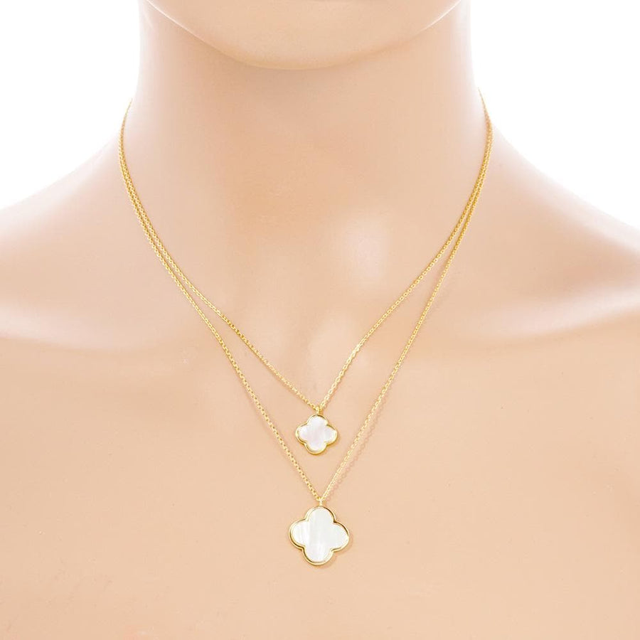 Quatrefoil Pendant Double Layered Necklace | Lucky Clover Gold Necklace | Dainty Minimalist Jewelry