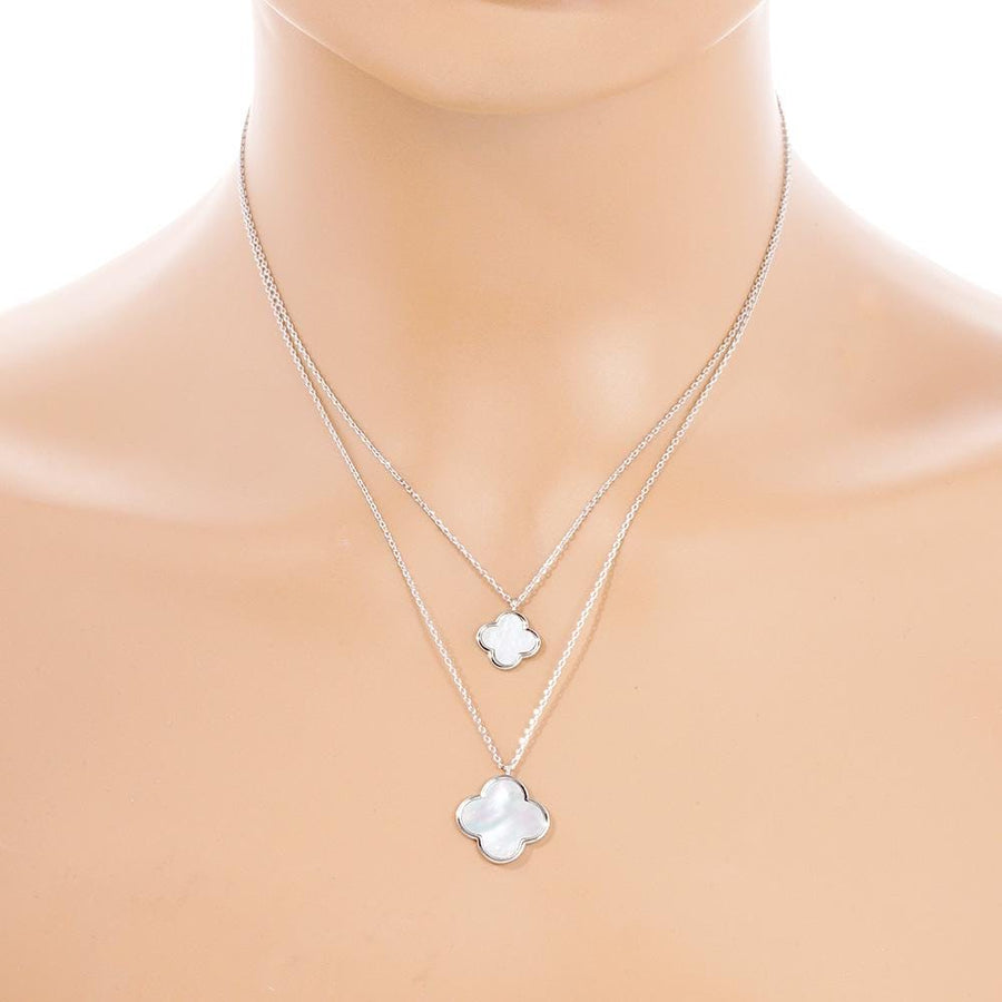 Quatrefoil Pendant Double Layered Necklace | Lucky Clover Gold Necklace | Dainty Minimalist Jewelry