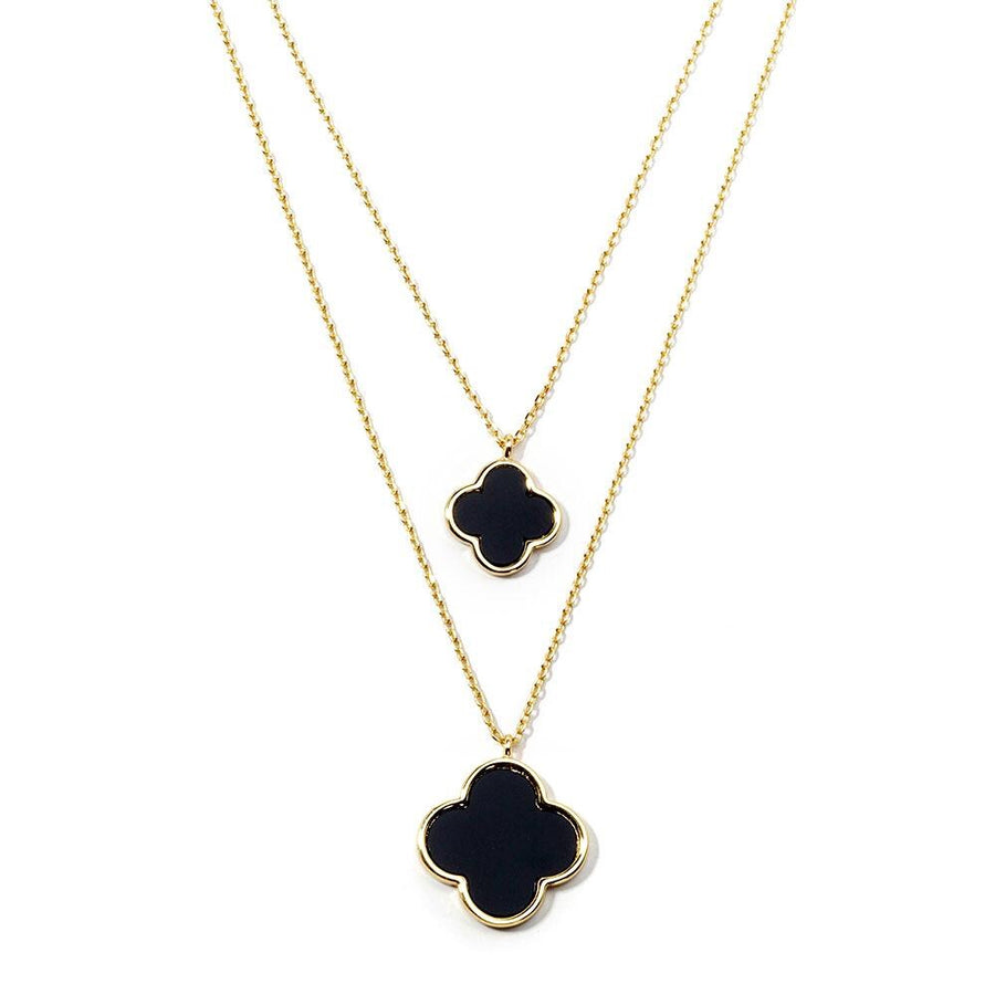 Quatrefoil Pendant Double Layered Necklace | Lucky Clover Gold Necklace | Dainty Minimalist Jewelry