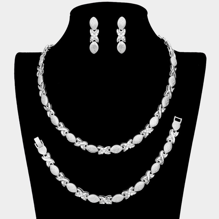 3-Piece Rhinestone Jewelry Set, Bridal Wedding Statement Necklace Bracelet Earrings