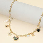 Butterfly Flower Enamel Heart Charm Station Necklace, Dainty Floral Pendant Jewelry