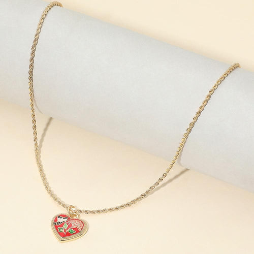 Toleel Butterfly Flower Enamel Heart Pendant Necklace | Romantic Jewelry | Dainty Everyday Necklace