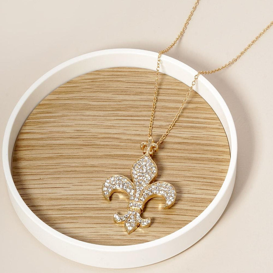 Stone Paved Fleur De Lis Pendant | Classic New Orleans Jewelry | Mardi Gras Symbol Necklace
