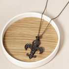 Stone Paved Fleur De Lis Pendant | Classic New Orleans Jewelry | Mardi Gras Symbol Necklace