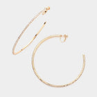 Crystal Rhinestone 3.3 Inch Hoop Clip On Earrings | Large Sparkly Statement Hoops | Party Jewelry