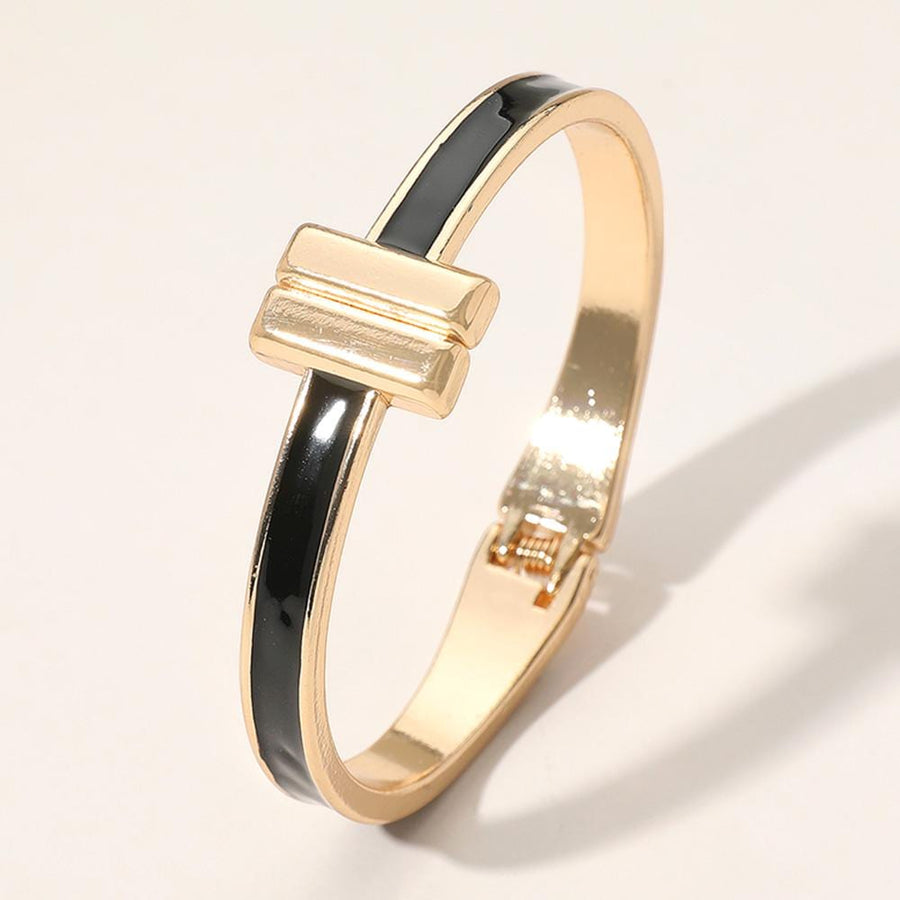 Metal Bar Tip Enamel Hinged Bangle Bracelet | Modern Minimal Bracelet | Stylish Everyday Jewelry