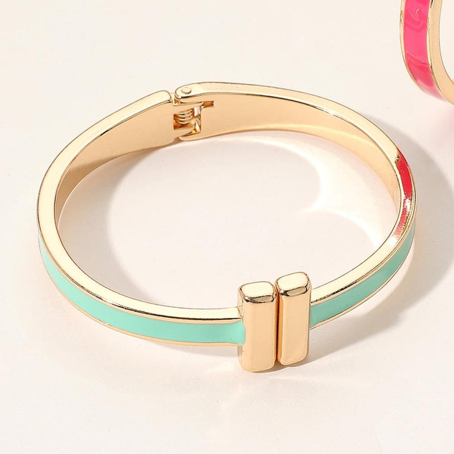 Metal Bar Tip Enamel Hinged Bangle Bracelet | Modern Minimal Bracelet | Stylish Everyday Jewelry