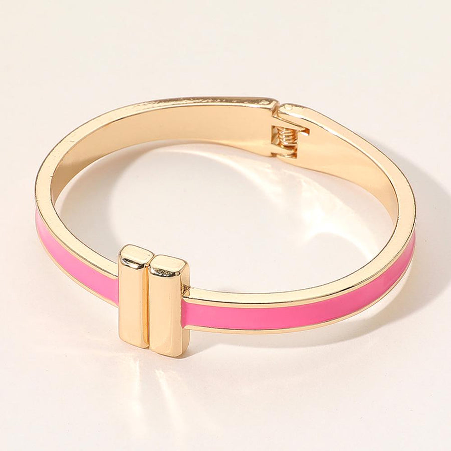 Metal Bar Tip Enamel Hinged Bangle Bracelet | Modern Minimal Bracelet | Stylish Everyday Jewelry