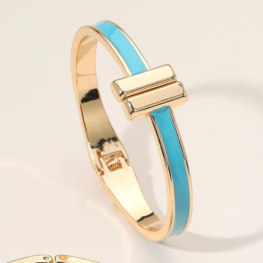 Metal Bar Tip Enamel Hinged Bangle Bracelet | Modern Minimal Bracelet | Stylish Everyday Jewelry