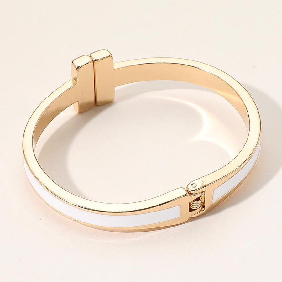 Metal Bar Tip Enamel Hinged Bangle Bracelet | Modern Minimal Bracelet | Stylish Everyday Jewelry