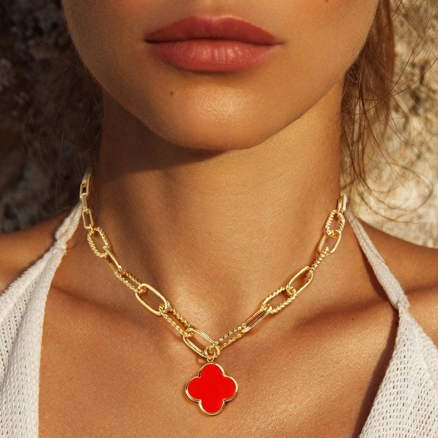 Gold Dipped Quatrefoil Pendant Necklace | Clover Charm Necklace | Minimal Everyday Jewelry