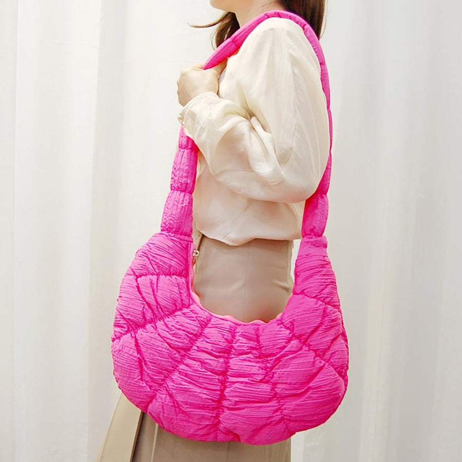 Quilted Puffer Croissant Cloud Crossbody Bag – Soft Shoulder Purse, Lightweight Everyday Handbag