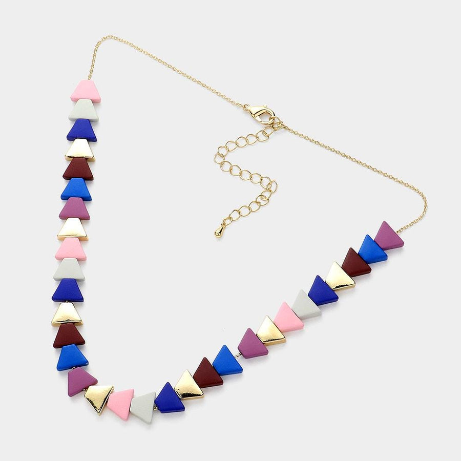 Colorful Triangle Wood Bead Necklace | Boho Geometric Statement Jewelry | Artisan Style Necklace