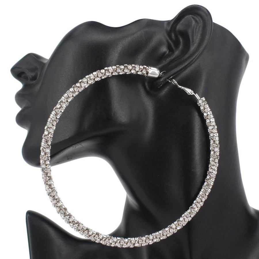 Oversized Rhinestone Hoop Earrings | Sparkly Crystal Statement Hoops | Glam Party Earrings