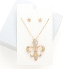 Rhinestone Fleur de Lis Pendant Necklace and Earring Set | Mardi Gras Sparkle Jewelry