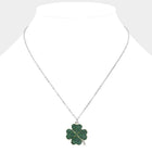 Crystal Stone Paved Clover Pendant Necklace | Lucky Shamrock Jewelry | Sparkly Dainty Necklace