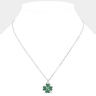 Crystal Stone Paved Clover Pendant Necklace | Lucky Shamrock Jewelry | Sparkly Dainty Necklace