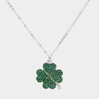 Crystal Stone Paved Clover Pendant Necklace | Lucky Shamrock Jewelry | Sparkly Dainty Necklace