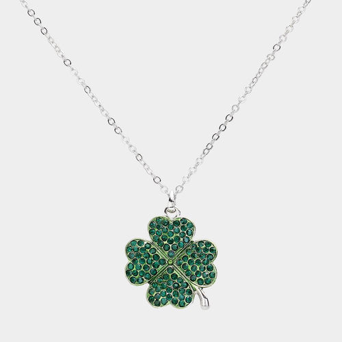 Crystal Stone Paved Clover Pendant Necklace | Lucky Shamrock Jewelry | Sparkly Dainty Necklace