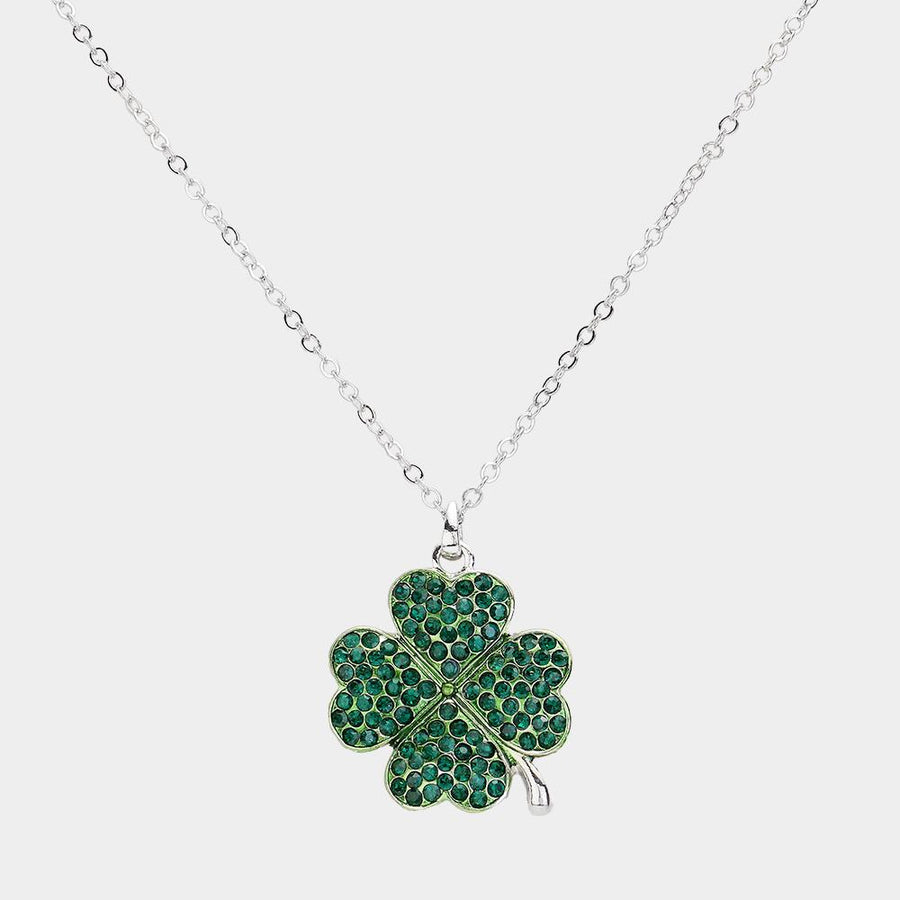 Crystal Stone Paved Clover Pendant Necklace | Lucky Shamrock Jewelry | Sparkly Dainty Necklace