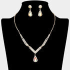 Teardrop Rhinestone Paved Necklace Set– Pointed Stone Pendant, Sparkly Statement Jewelry, Bridal & Party Necklace