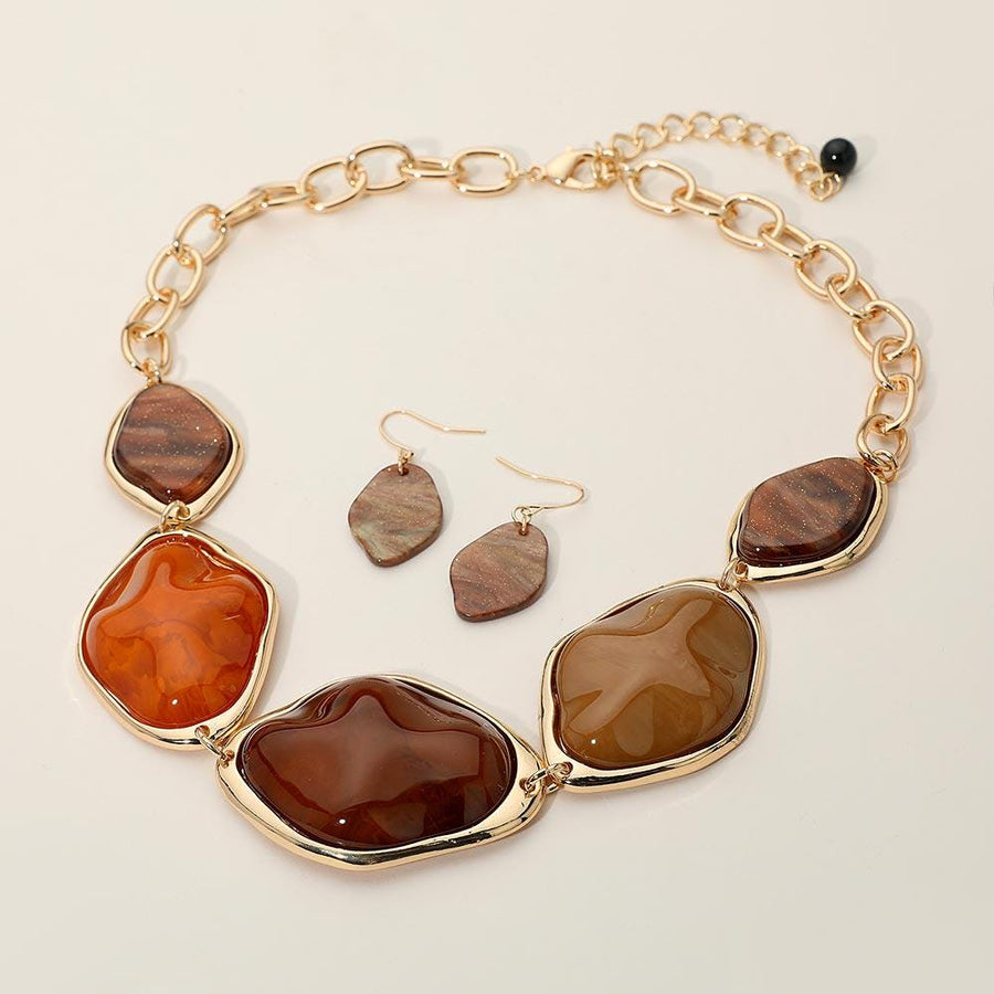 Chunky Resin Pebble Plate Necklace and Earring Set | Modern Organic Statement Jewelry