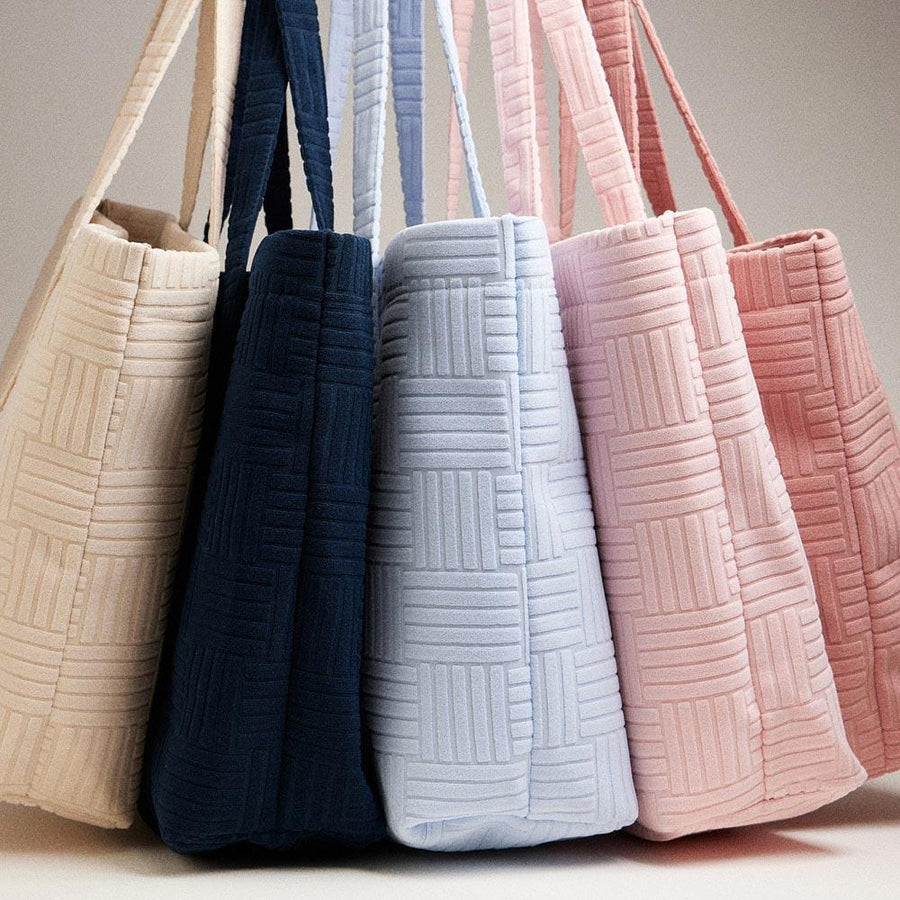 Grid Pattern Terry Tote Bag | Soft Summer Shopper Carry on | Large Beach Shoulder Bag