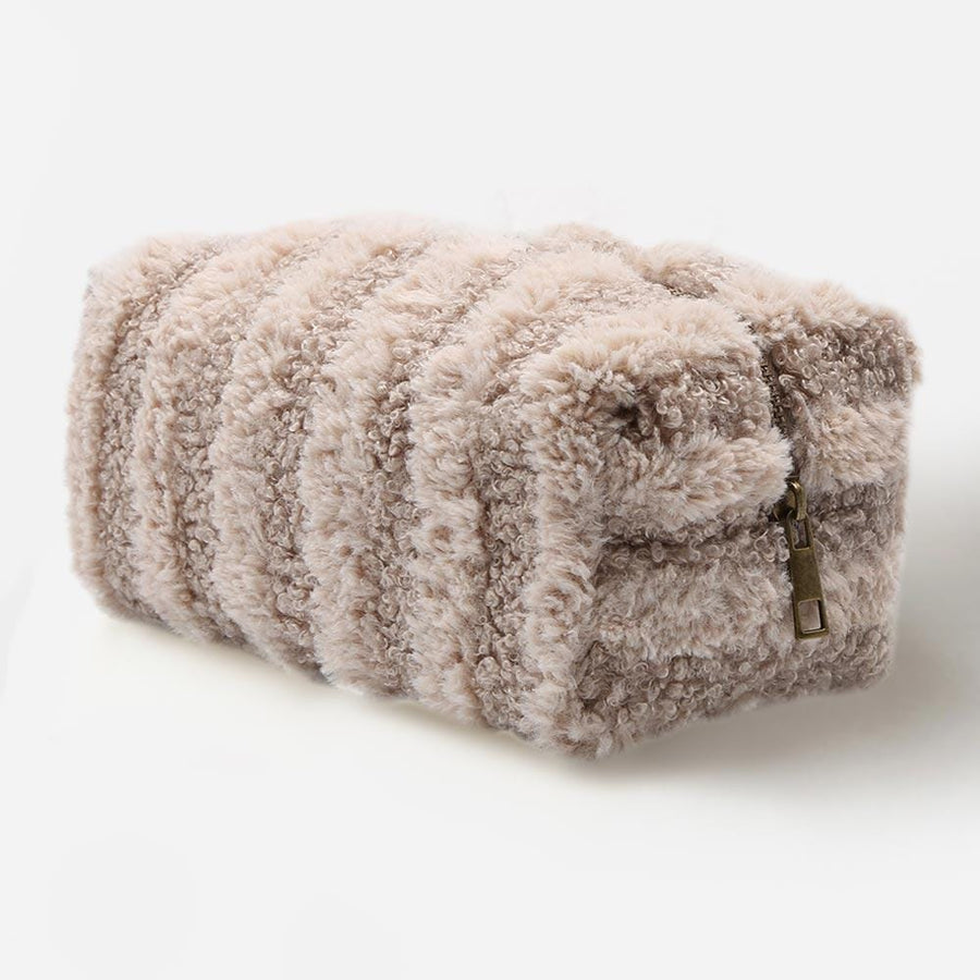 Pattern Faux Fur Pouch | Soft Plush Makeup Cosmetic Pouch | Zipper Clutch Travel Bag