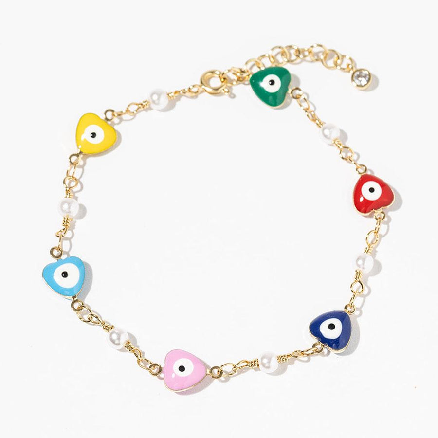 Gold Dipped Heart Evil Eye Pearl Bracelet | Lucky Charm Jewelry