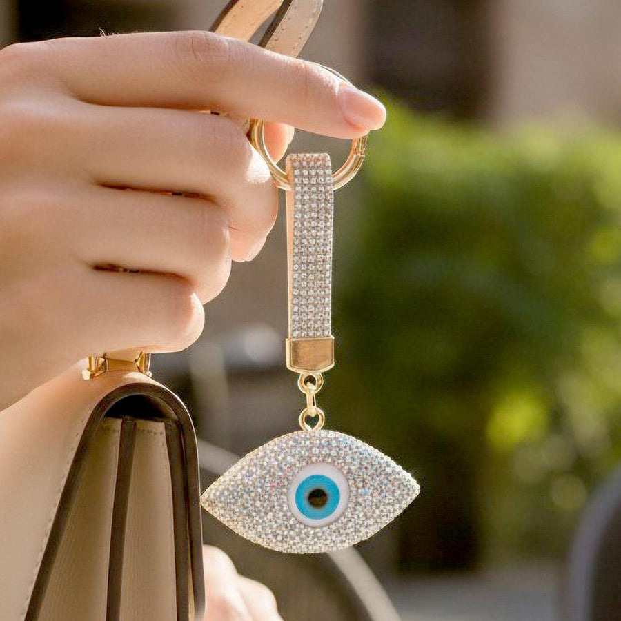Bling Studded Evil Eye Bag Charm Keychain | Sparkly Keychain | Purse Handbag Accessory