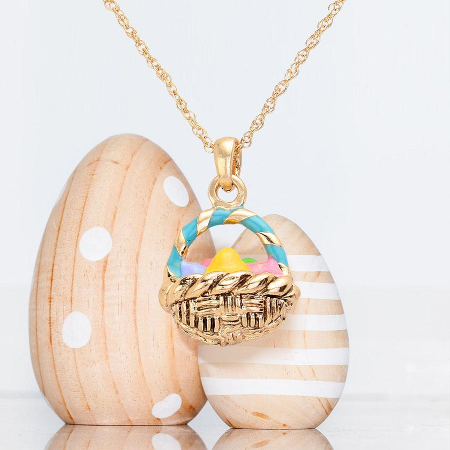Enamel Easter Egg Basket Pendant Necklace | Spring Holiday Jewelry