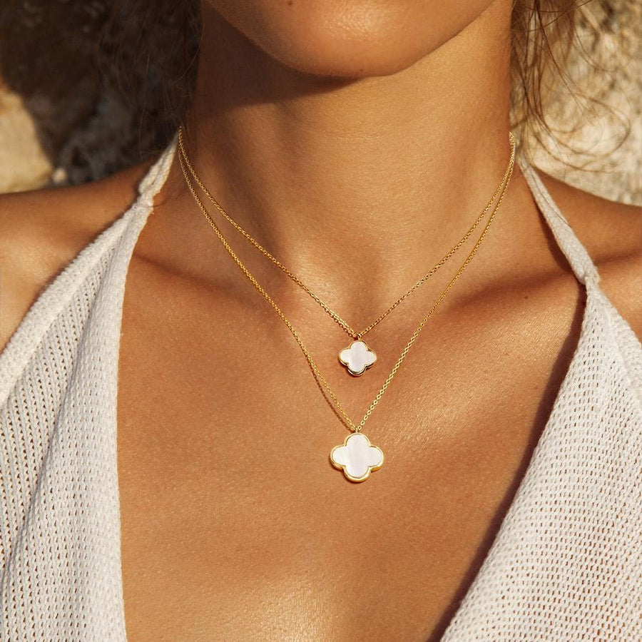 Quatrefoil Pendant Double Layered Necklace | Lucky Clover Gold Necklace | Dainty Minimalist Jewelry