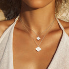 Quatrefoil Pendant Double Layered Necklace | Lucky Clover Gold Necklace | Dainty Minimalist Jewelry