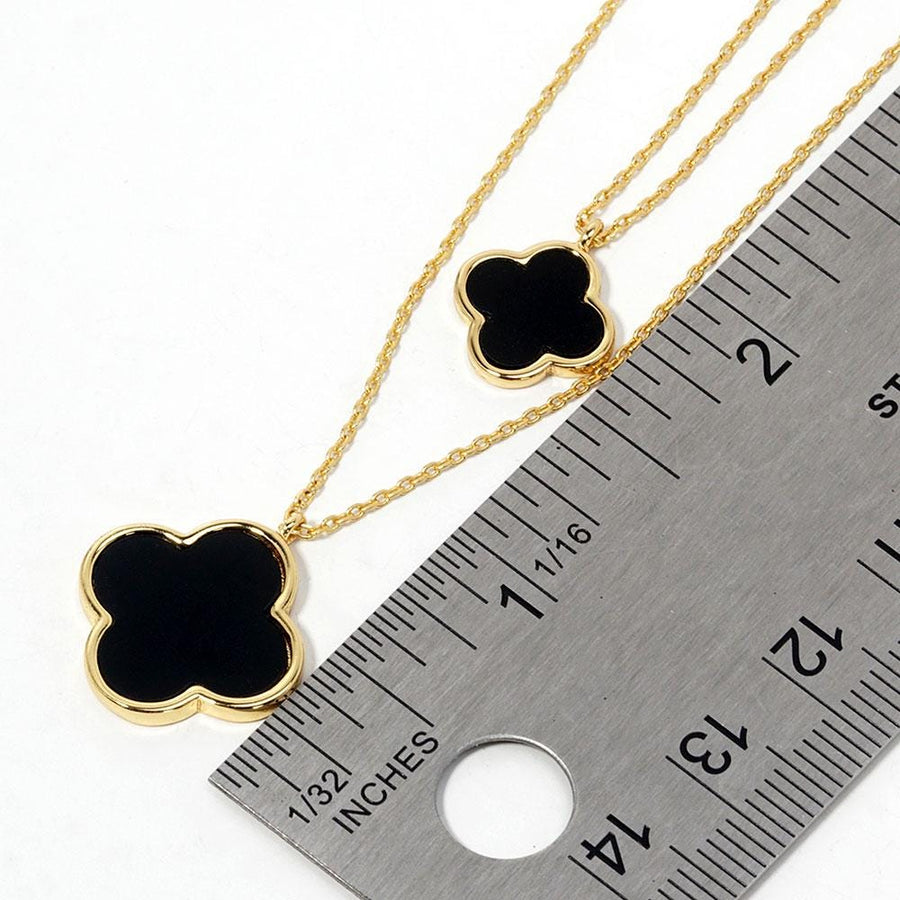 Quatrefoil Pendant Double Layered Necklace | Lucky Clover Gold Necklace | Dainty Minimalist Jewelry
