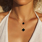 Quatrefoil Pendant Double Layered Necklace | Lucky Clover Gold Necklace | Dainty Minimalist Jewelry