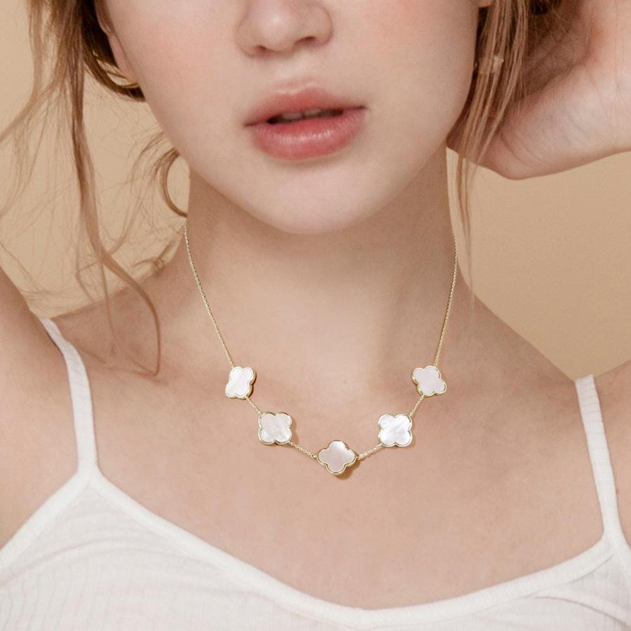 Gold Dipped Mother of Pearl Quatrefoil Station Necklace | Clover Necklace | Dainty Elegant Jewelry