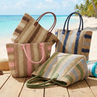 Natural Multi Colour Stripe Straw Shoulder Bag | Woven Summer Beach Tote | Boho Handbag