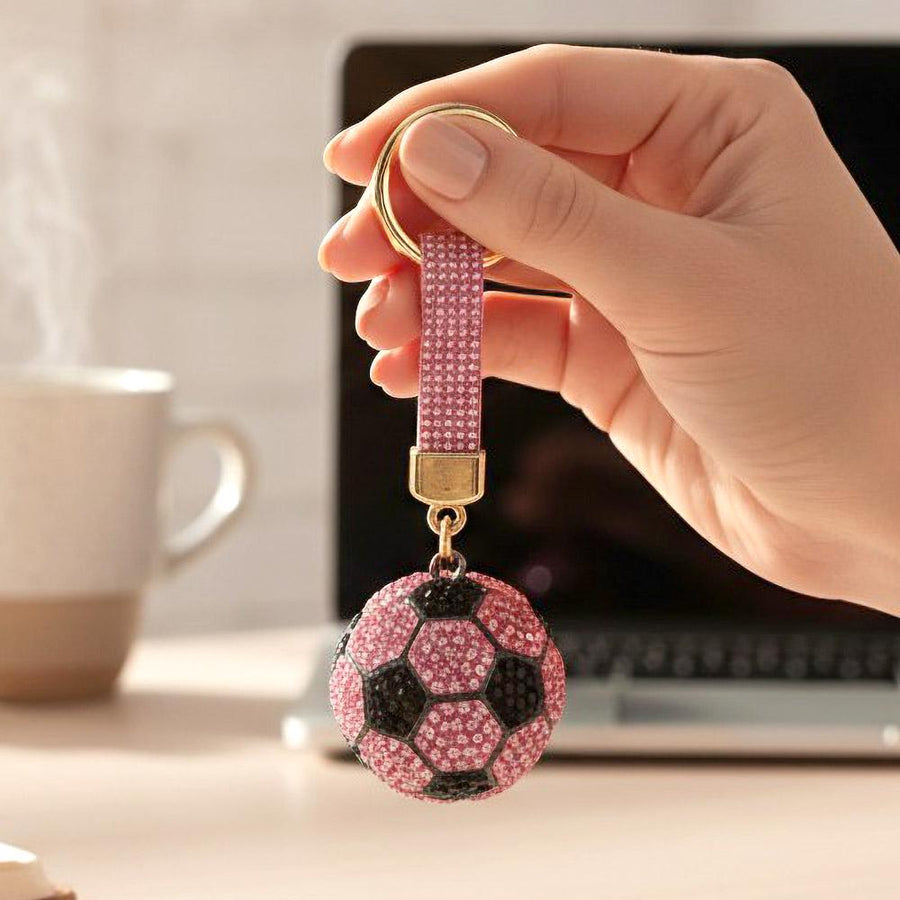 Bling Studded Soccer Ball Bag Charm Keychain | Sparkly Soccer Keyring | Sports Purse Lanyard