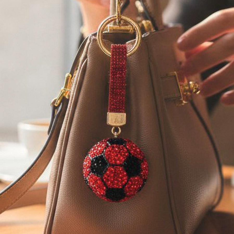 Bling Studded Soccer Ball Bag Charm Keychain | Sparkly Soccer Keyring | Sports Purse Lanyard