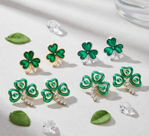 St Patricks Day Enamel Clover Clip On Earrings | Shamrock Earrings Non Piercing
