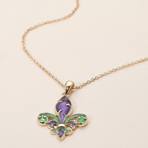 Enamel Fleur de Lis Pendant Necklace | Colourful Jewellery | Mardi Gras New Orleans Style Necklace