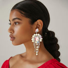 Stone Cluster Chandelier Fringe Drop Earrings – Sparkly Evening Statement Jewelry for Wedding, Prom & Events