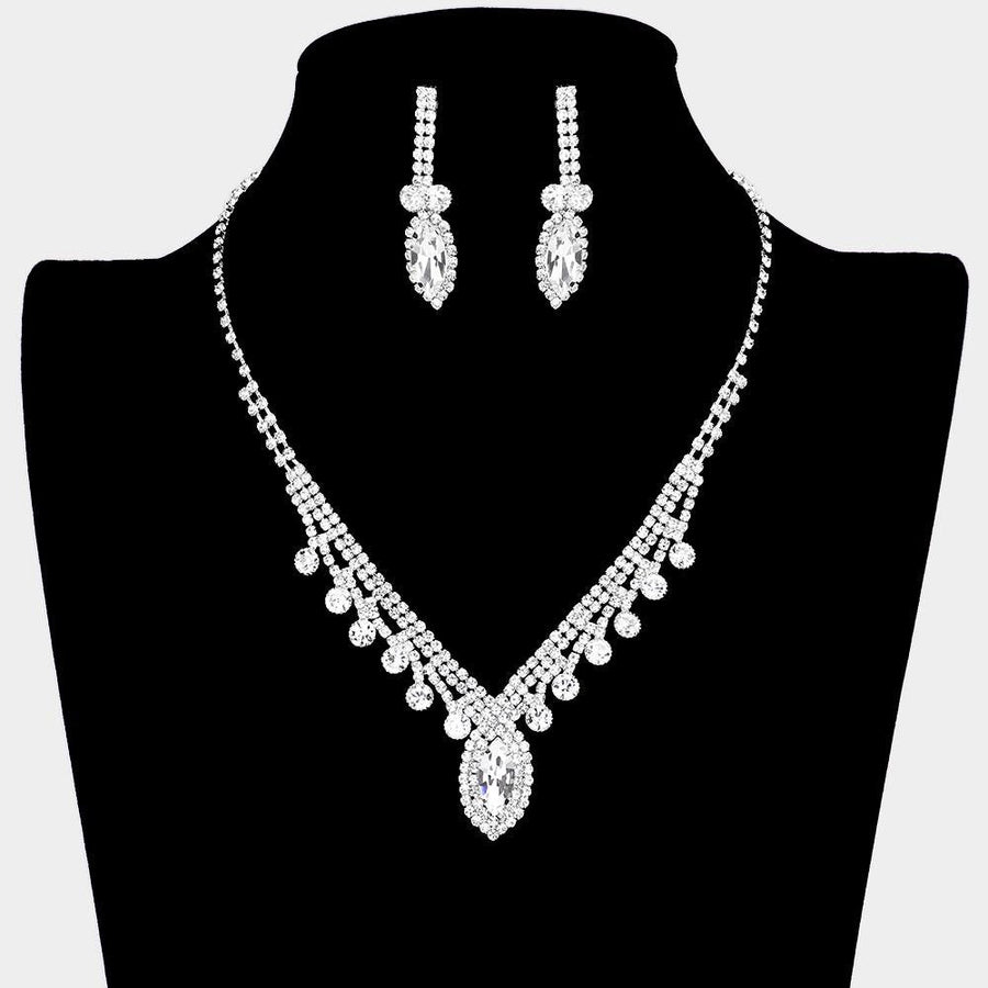Round & Marquise Rhinestone Statement Necklace | Crystal Evening Jewelry | Bridal Wedding Party Prom Glam Necklace