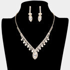 Round & Marquise Rhinestone Statement Necklace | Crystal Evening Jewelry | Bridal Wedding Party Prom Glam Necklace