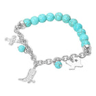 Western Turquoise Beaded Stretch Bracelet with Texas Map, Boot & Cross Charms | Cowgirl Charm Jewelry