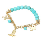 Western Turquoise Beaded Stretch Bracelet with Texas Map, Boot & Cross Charms | Cowgirl Charm Jewelry