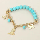 Western Turquoise Beaded Stretch Bracelet with Texas Map, Boot & Cross Charms | Cowgirl Charm Jewelry