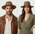 Leopard Print Panama Hat with Faux Leather Band – Wide Brim Fedora Style Sun Hat